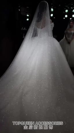 TOPQUEEN V101 Sparking Bridal Veil Glitter Wedding Veil Long 3M/5M Luxury Cathedral Wedding Veil Champagne Colored Wedding Veils