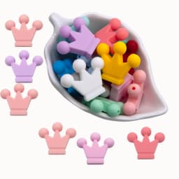Cute-Idea 10PCs Mini Crown Teether Nursing Pacifier Beads DIY Accessories Chain BPA Free Chewable Teething Soft Baby Product