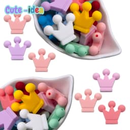 Cute-Idea 10PCs Mini Crown Teether Nursing Pacifier Beads DIY Accessories Chain BPA Free Chewable Teething Soft Baby Product