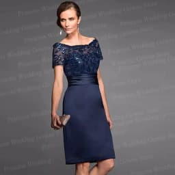 Customized Dark Blue Satin Mother Of The Bride Dress For Woman Short Sleeve Simple Formal Groom Mom Party Gown Custom Vestido Ma
