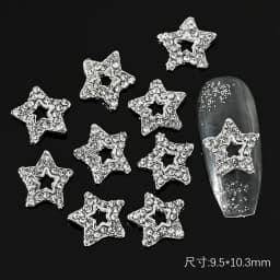 10pcs 3D Silver Pentagram Star Nail Art Alloy Rhinestone Luxury Metal Star Charms Nails Jewelry Gem Manicure Nail Art Decoration