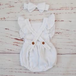 Organic Cotton Baby Girl Clothes Summer New Double Gauze Kids Ruffle Romper Jumpsuit Headband Dusty Pink Playsuit For Newborn 3M