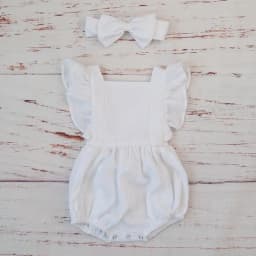 Organic Cotton Baby Girl Clothes Summer New Double Gauze Kids Ruffle Romper Jumpsuit Headband Dusty Pink Playsuit For Newborn 3M