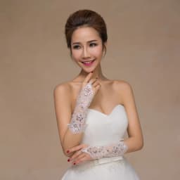 1 Pair White Short of Gloves Wedding Gown Accessories Fingerless Gloves Inlaid Rhinestone for Bridal Lace Glove