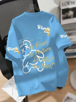 Summer Men's Round Neck Breathable T-Shirt with Cartoon Bear Print Pattern Suitable for Daily and Weekend Gifting to Friends