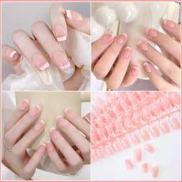 120Pcs Short Square Coffin French Fake Nails Glossy Pink  Full Cover Wearable Press on Nails Wearable Acrylic Fake Nails Tips #