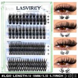 Lasvirey Cluster Lashes Kit DIY Fluffy Lash Clusters 4 IN 1 Mixed Full Set Individual Eyelashes Extension with Lash Bond & Seal
