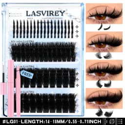 Lasvirey Cluster Lashes Kit DIY Fluffy Lash Clusters 4 IN 1 Mixed Full Set Individual Eyelashes Extension with Lash Bond & Seal