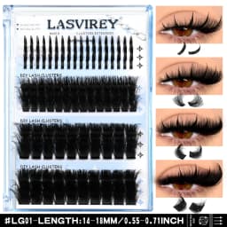 Lasvirey Cluster Lashes Kit DIY Fluffy Lash Clusters 4 IN 1 Mixed Full Set Individual Eyelashes Extension with Lash Bond & Seal
