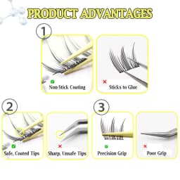 Anti-Stick Applicator No Glue Eyelashes Non Stick Coated Stainless Steel Tweezer Glue-free Eyelashes Beginner-Friendly Tools