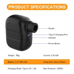 Mini Portable Bicycle Pump Rechargeable Electric Air Inflator 100PSI 5V Type-C Bike Accessories for Bike Schrader Presta Tires.