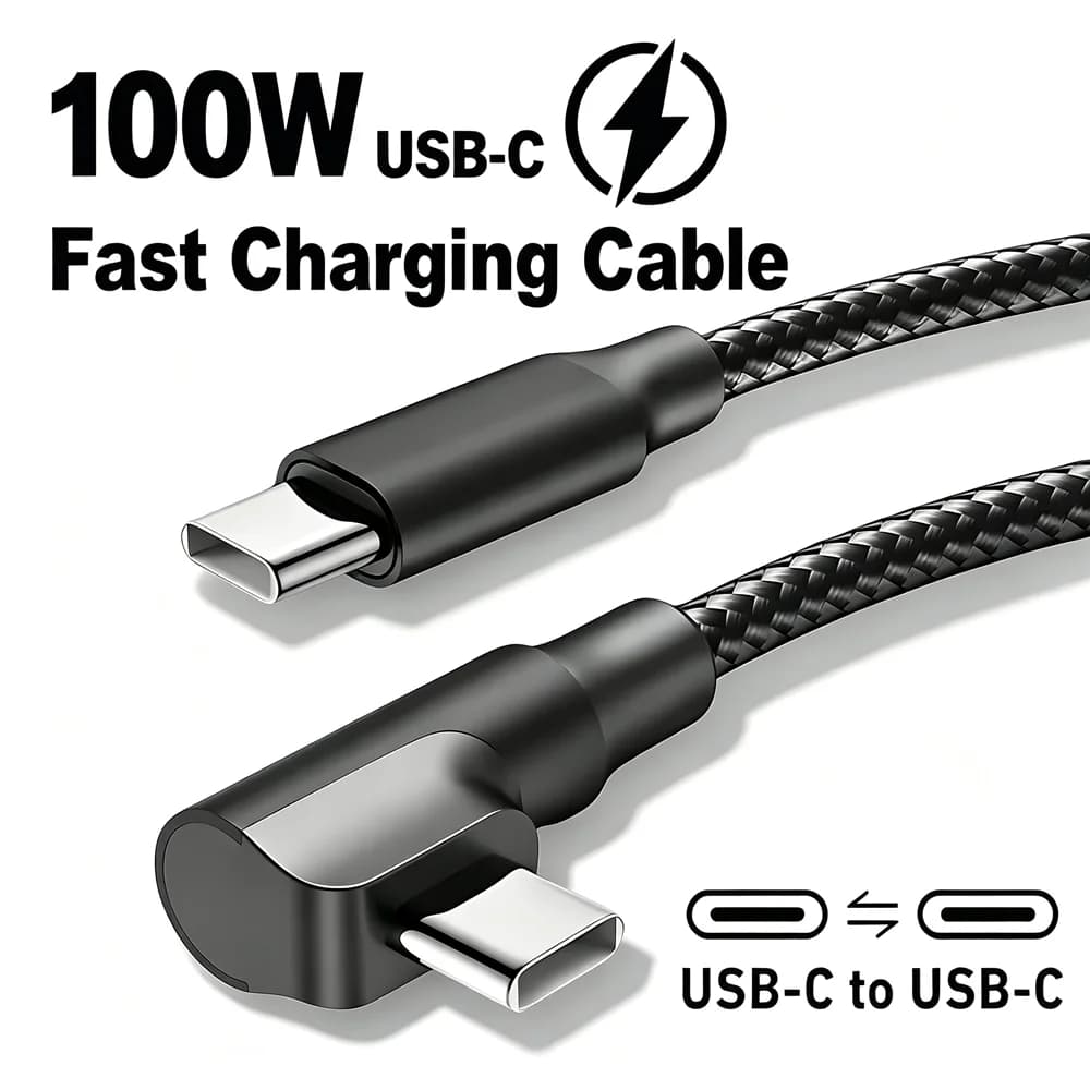 90 Degree Elbow USB C Fast Charge Cable For iPhone 17 16 15 Pro Max Samsung Xiaomi Redmi POCO OnePlus Nylon Braided Type C Cable