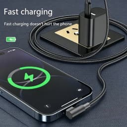 90 Degree Elbow USB C Fast Charge Cable For iPhone 17 16 15 Pro Max Samsung Xiaomi Redmi POCO OnePlus Nylon Braided Type C Cable