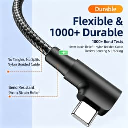 90 Degree Elbow USB C Fast Charge Cable For iPhone 17 16 15 Pro Max Samsung Xiaomi Redmi POCO OnePlus Nylon Braided Type C Cable