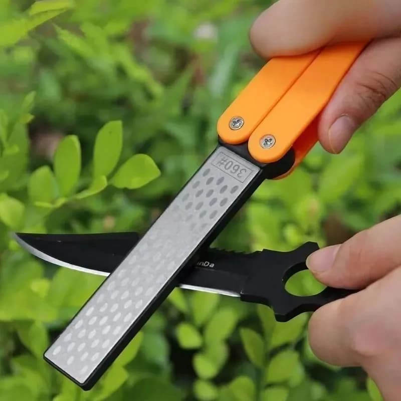 1PCS Portable Folding Pocket Knife Sharpener, Portable Double Sided Diamond Sharpening Stone Outdoor Sharpening Whetstone