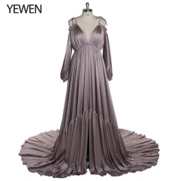 Sexy Shoulderless Satin Photography Gown Pregnancy Shooting Dress Maxi Gown for Photo Shoot Photography Props YEWEN DY21721