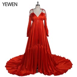 Sexy Shoulderless Satin Photography Gown Pregnancy Shooting Dress Maxi Gown for Photo Shoot Photography Props YEWEN DY21721