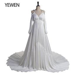 Sexy Shoulderless Satin Photography Gown Pregnancy Shooting Dress Maxi Gown for Photo Shoot Photography Props YEWEN DY21721