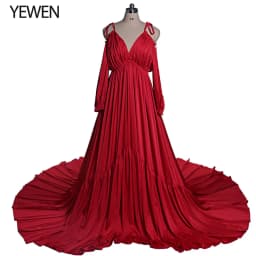 Sexy Shoulderless Satin Photography Gown Pregnancy Shooting Dress Maxi Gown for Photo Shoot Photography Props YEWEN DY21721