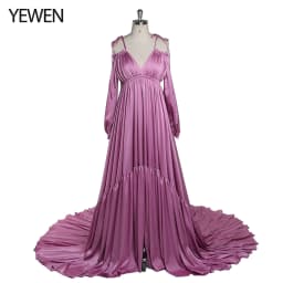 Sexy Shoulderless Satin Photography Gown Pregnancy Shooting Dress Maxi Gown for Photo Shoot Photography Props YEWEN DY21721