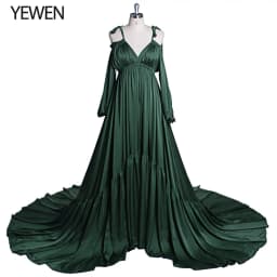 Sexy Shoulderless Satin Photography Gown Pregnancy Shooting Dress Maxi Gown for Photo Shoot Photography Props YEWEN DY21721