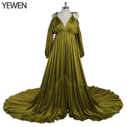 Sexy Shoulderless Satin Photography Gown Pregnancy Shooting Dress Maxi Gown for Photo Shoot Photography Props YEWEN DY21721