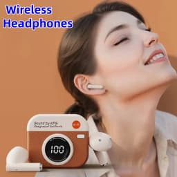 Wireless Bluetooth headphones retro camera creative battery level display music headphones long-lasting battery life