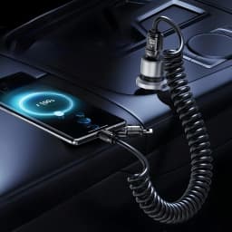 240W Fast Charging 4-in-1 Spring Car Data Cable Compatible with CarPlay for iPhone Samsung Huawei iPad USB C Charger Cord