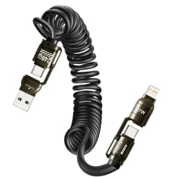 240W Fast Charging 4-in-1 Spring Car Data Cable Compatible with CarPlay for iPhone Samsung Huawei iPad USB C Charger Cord