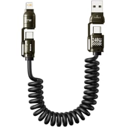 240W Fast Charging 4-in-1 Spring Car Data Cable Compatible with CarPlay for iPhone Samsung Huawei iPad USB C Charger Cord