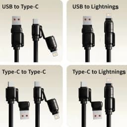 240W Fast Charging 4-in-1 Spring Car Data Cable Compatible with CarPlay for iPhone Samsung Huawei iPad USB C Charger Cord