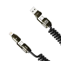 240W Fast Charging 4-in-1 Spring Car Data Cable Compatible with CarPlay for iPhone Samsung Huawei iPad USB C Charger Cord