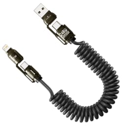 240W Fast Charging 4-in-1 Spring Car Data Cable Compatible with CarPlay for iPhone Samsung Huawei iPad USB C Charger Cord
