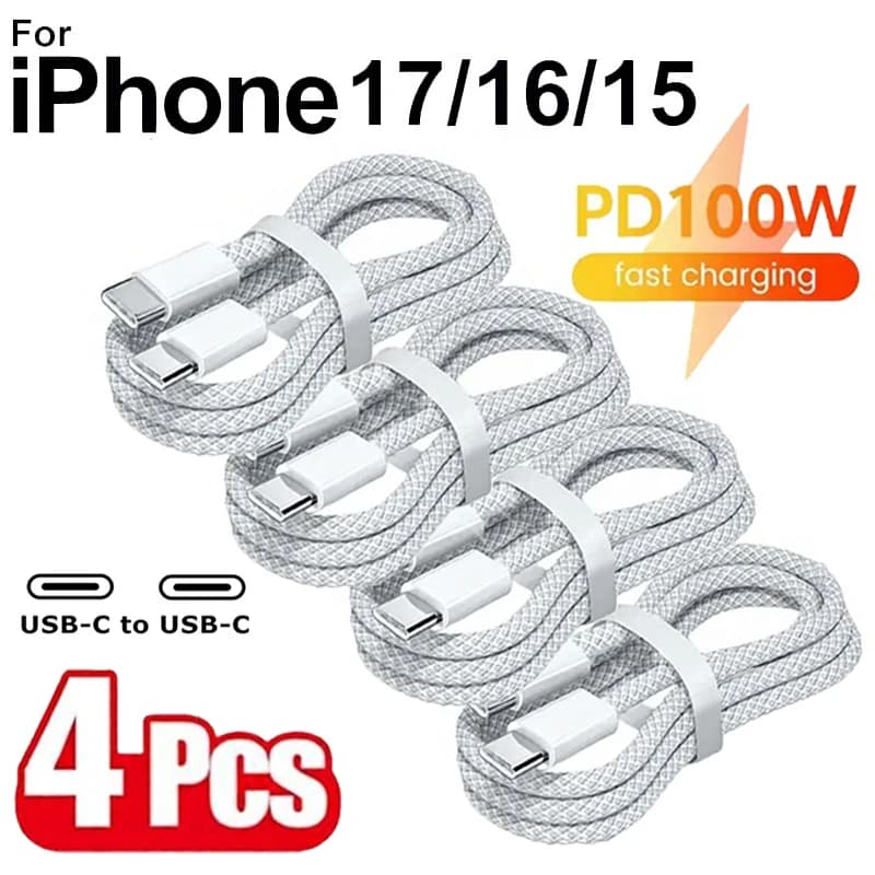 4PCS USB C Cable to USB C 100W Fast Charging Charger Cable Supports Fast Charging For iPhone 17 16 15 Samsung Xiaomi Huawei Etc