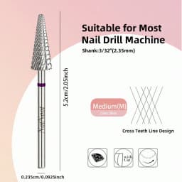 NotNoot Nail Drill Bits, 3/32'' Multi-function, Suitable for Manicure Pedicure Cuticle Gel Polishing, Right hand use only