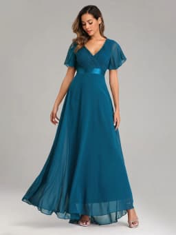 2024 New Women Plus Size Evening Dresses Long Elegant A Line V Neck Ruffles Chiffon Formal Wedding Party Dress Robe De Soiree