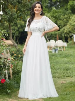 Elegant Evening Dresses Sequin Print Maxi Long with Cap Sleeve A-LINE Ever Pretty of Burgundy Gauze Prom Dresses Of Women