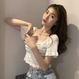 Knitted Fashion Blouse Woman Ruffle Youth Elegant Blouse Summer Crop Top Sexy Slim Fit Shirt Short Sleeve