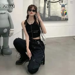 New Harajuku Goth Jogging Cargo Pants Women Streetwear Black High Waist Solid Color Oversized Pant Casual Trousers Female