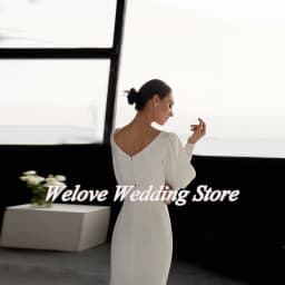 Civil Short Wedding Dress For Woman Long Sleeves Knee Length V Neck Ivory Bridal Gown Elegant Engagement Party Свадебное платье