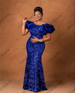 Royal Blue O Neck Evening Dress For Black Girls 2024 Sparkly Sequined Birthday Party Dresses Ruffles Aso Ebi African Customized
