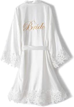 Bridesmaid Robes Rose Gold Bride Robe Wedding Bridesmaid Gift Satin Lace Robe Bridal Dressing Gown Bachelorette Party Pajamas