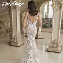 YunShang Deep V-Neck Wedding Dresses Lace Appliques Sleeveless Sexy Mermaid Bride Gown Backless Vestidos De Noiva Customized