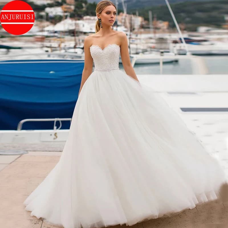 Strapless Princess Ball Gown Lace Wedding Dresses For Women 2023 Bride Floor Length Vestidos De Novia Suknia Ślubna Robe Mariage