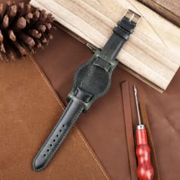 Oil Wax Leather Bund Strap 18mm 19mm 20mm 21mm 22mm Watchband Blue Wristband with Mat Handmade Genuine Leather Watch Accessories
