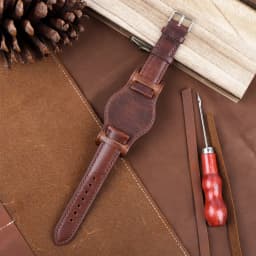 Oil Wax Leather Bund Strap 18mm 19mm 20mm 21mm 22mm Watchband Blue Wristband with Mat Handmade Genuine Leather Watch Accessories