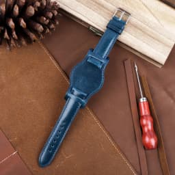 Oil Wax Leather Bund Strap 18mm 19mm 20mm 21mm 22mm Watchband Blue Wristband with Mat Handmade Genuine Leather Watch Accessories