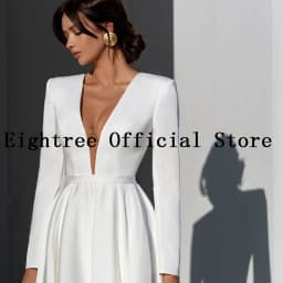 Eightree 2023 A-Line Wedding Dresses V-Neck Long Sleeve Dress Boho Beach Backless Princess Wedding Evening Prom Gowns Customized