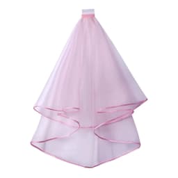 Double Layer Mesh Tulle Solid Color Women Short Wedding Veil with Comb Ribbon Edge Center Cascade Bride Party Headpiece