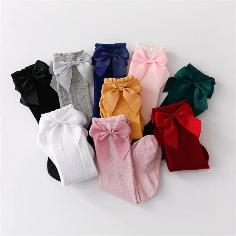 Lawadka Cotton Baby Girls Socks With Bows Knee High Children Princess Socks For Girls Toddler Kids Long Sock Autumn 0-7Years Old